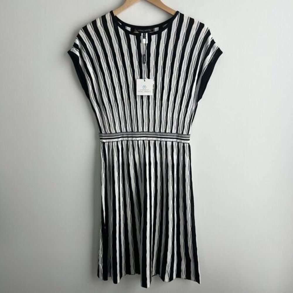 Ming Wang Black and White Striped Mini Dress